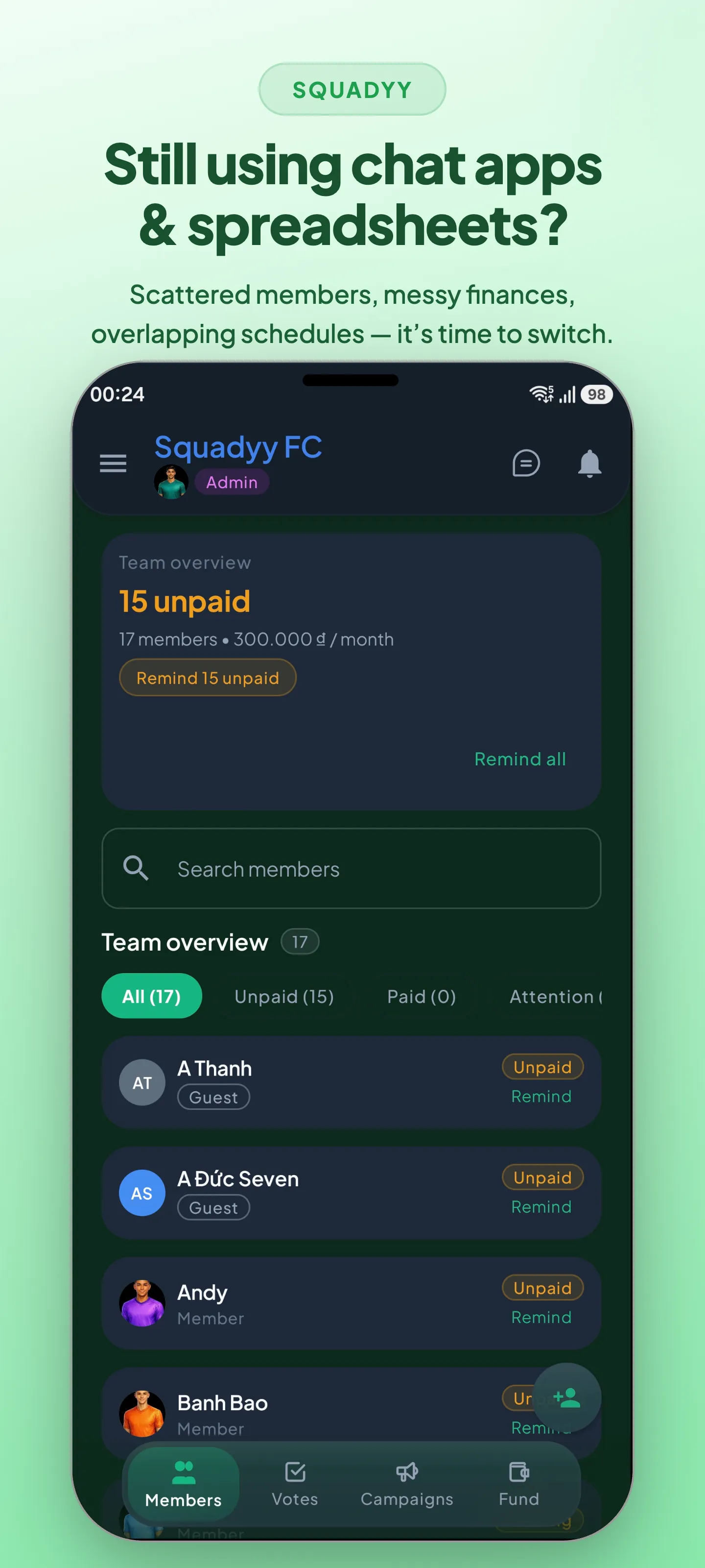 Squadyy - Member management