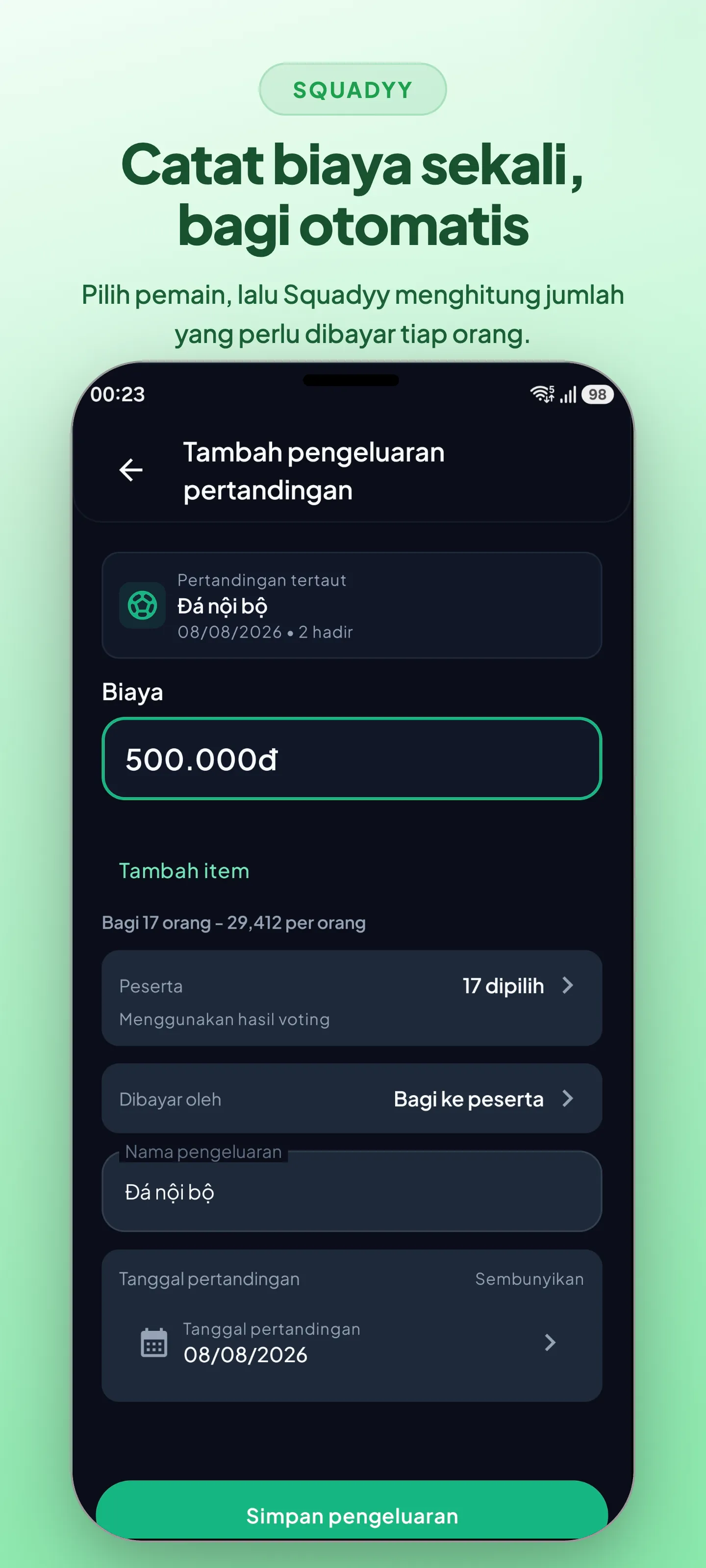 Biaya pertandingan